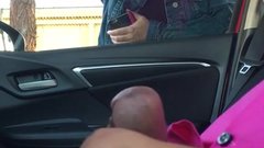 Old lady watching a guy dick flashing in car and jerking off