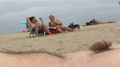 Flashing the dick at the beach and ejaculating in public