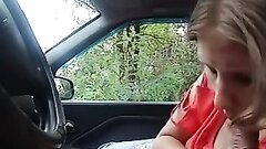 Amateur couple risky sexual intercourse in the car near public road