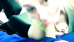 Female Partner does fast oral sexual intercourse and jizz swallow in the car