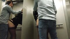 Voyeur couple does risky public sexual intercourse in an elevator
