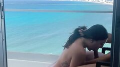 Amateur oral sex on the balcony in vacation
